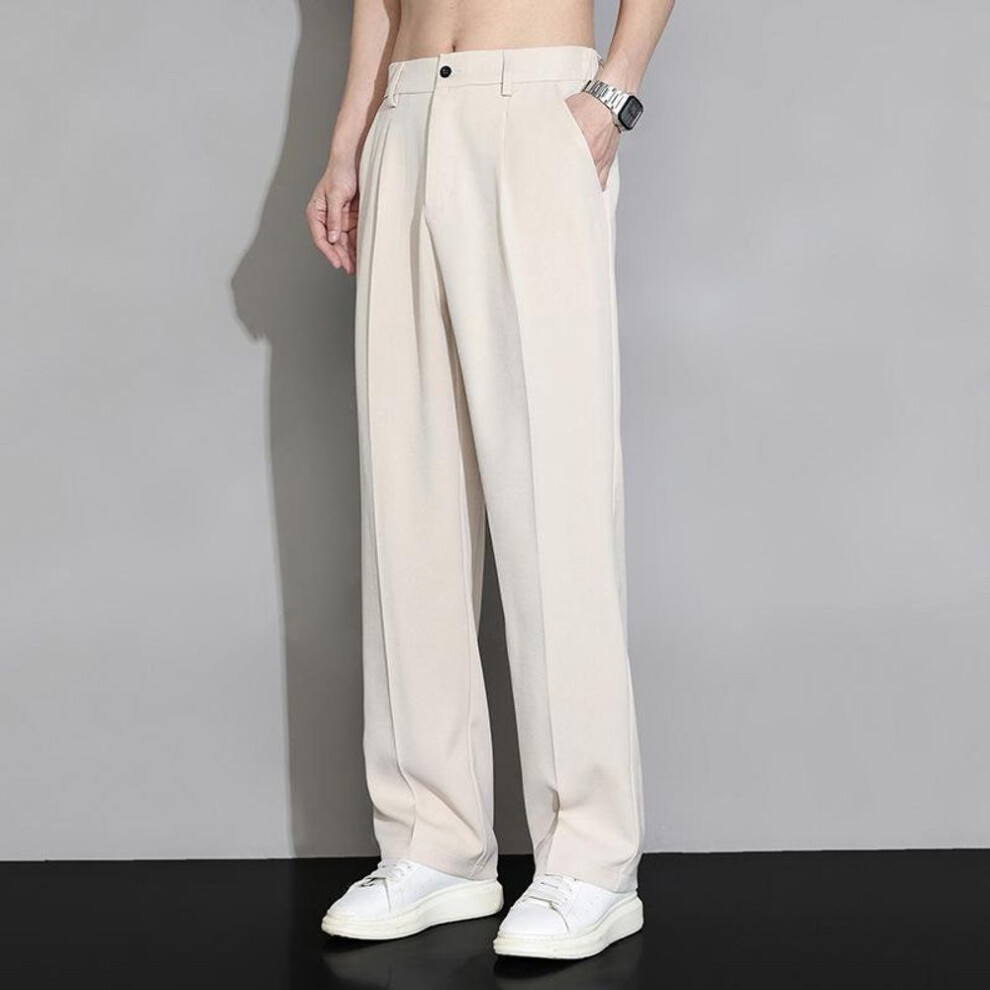 (khaki, 2XL) Men's Black Wide-Leg Casual Trousers for Spring and Summer