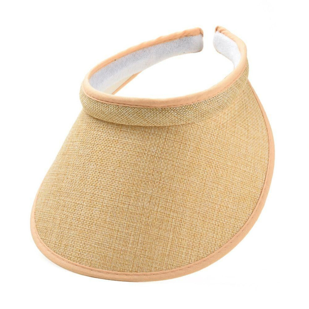 (light khaki) Summer Women's Fashion Wide Brim Suncap Foldable Visor Hat Beach Hats Sun Hat Straw Cap