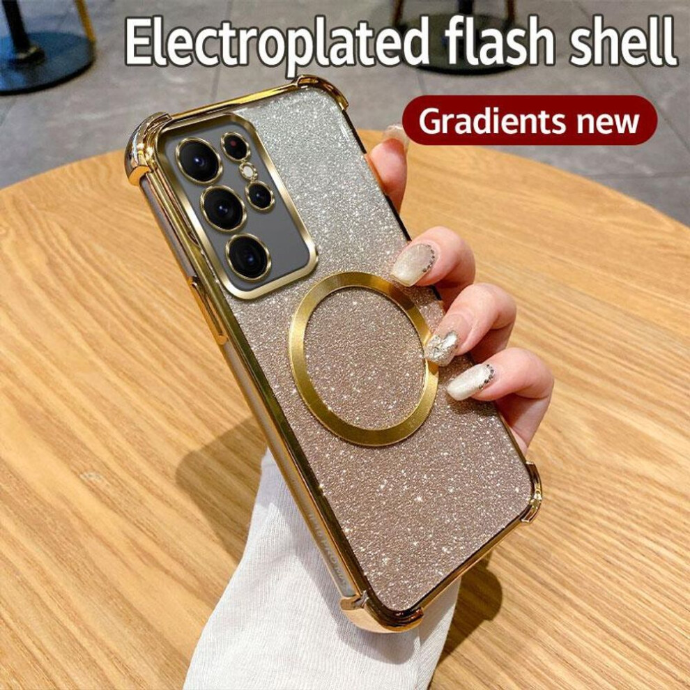 (gold, For Note 20 Ultra) Plating Shockproof Clear Magnetic Ring Phone Case For Samsung Galaxy Note 20 S24 S23 S22 S20FE S21 A05 A15 A06 A16 A54 A55 A35 A25 Glitte Cover