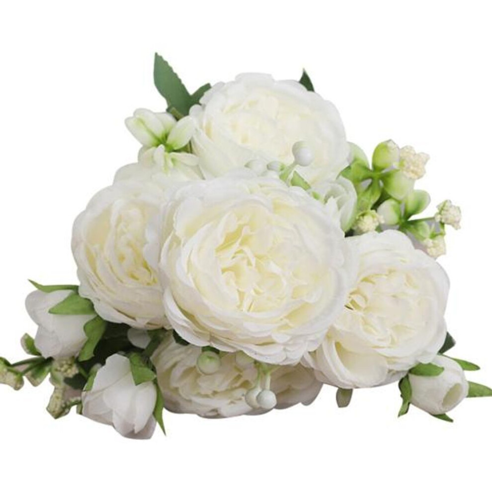 (white) 1pc 5-head Artificial Cloth Rose Home Party Bridal Home Wedding Table Decoration