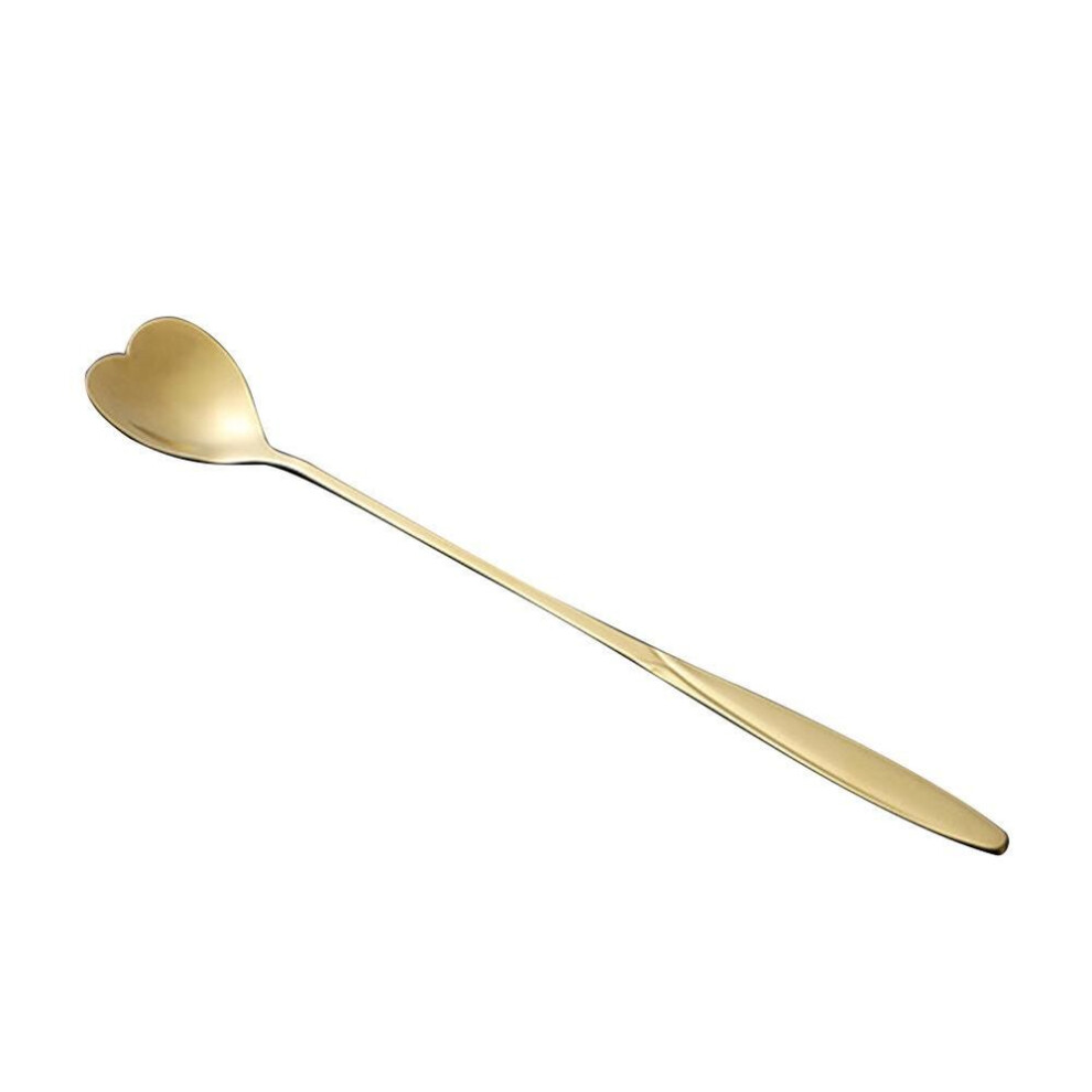 (golden, Heart **) Long Handle Ice Cream Dessert Coffee Mixing Spoon