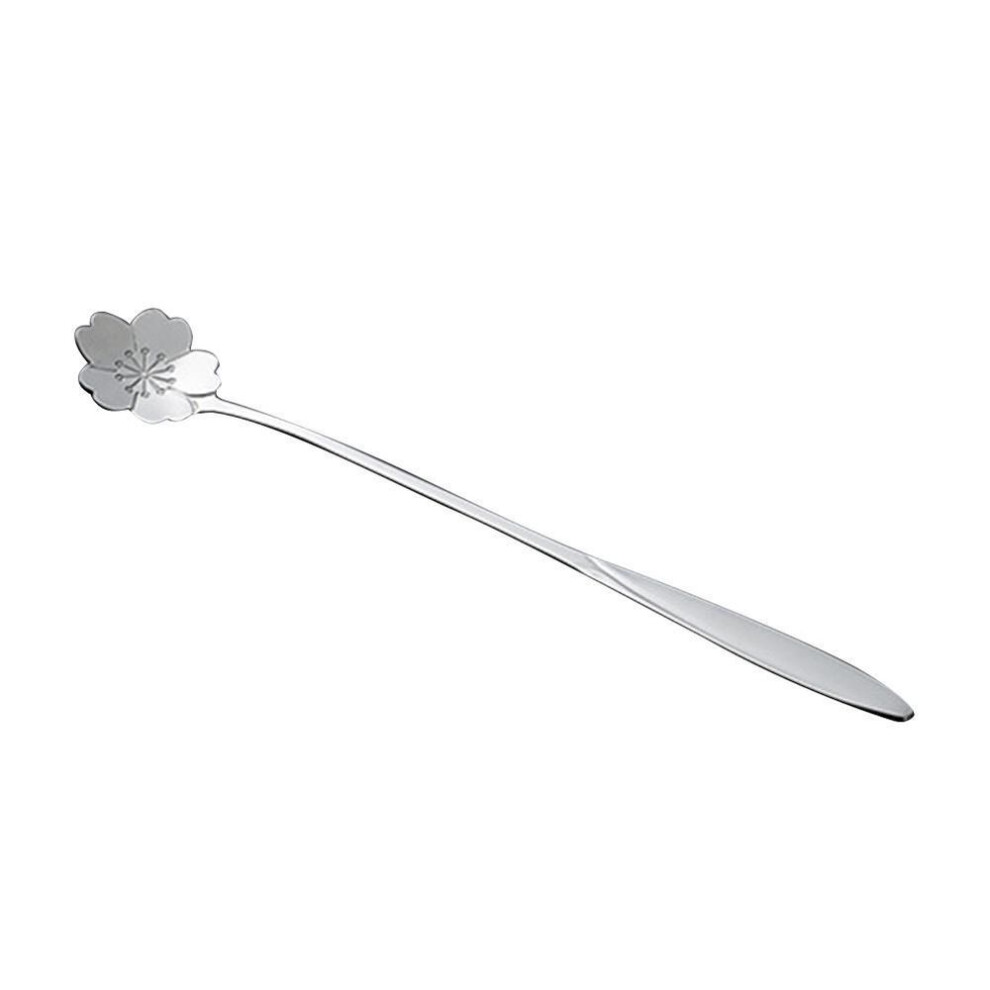 (silver, Cherry Blossom*) Long Handle Ice Cream Dessert Coffee Mixing Spoon