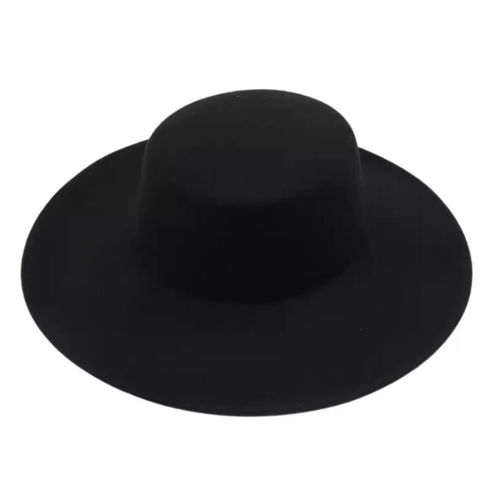 (black) Elegant Wide Brim Felt Hat French Flat-top Cap New Women Flatcap  Women