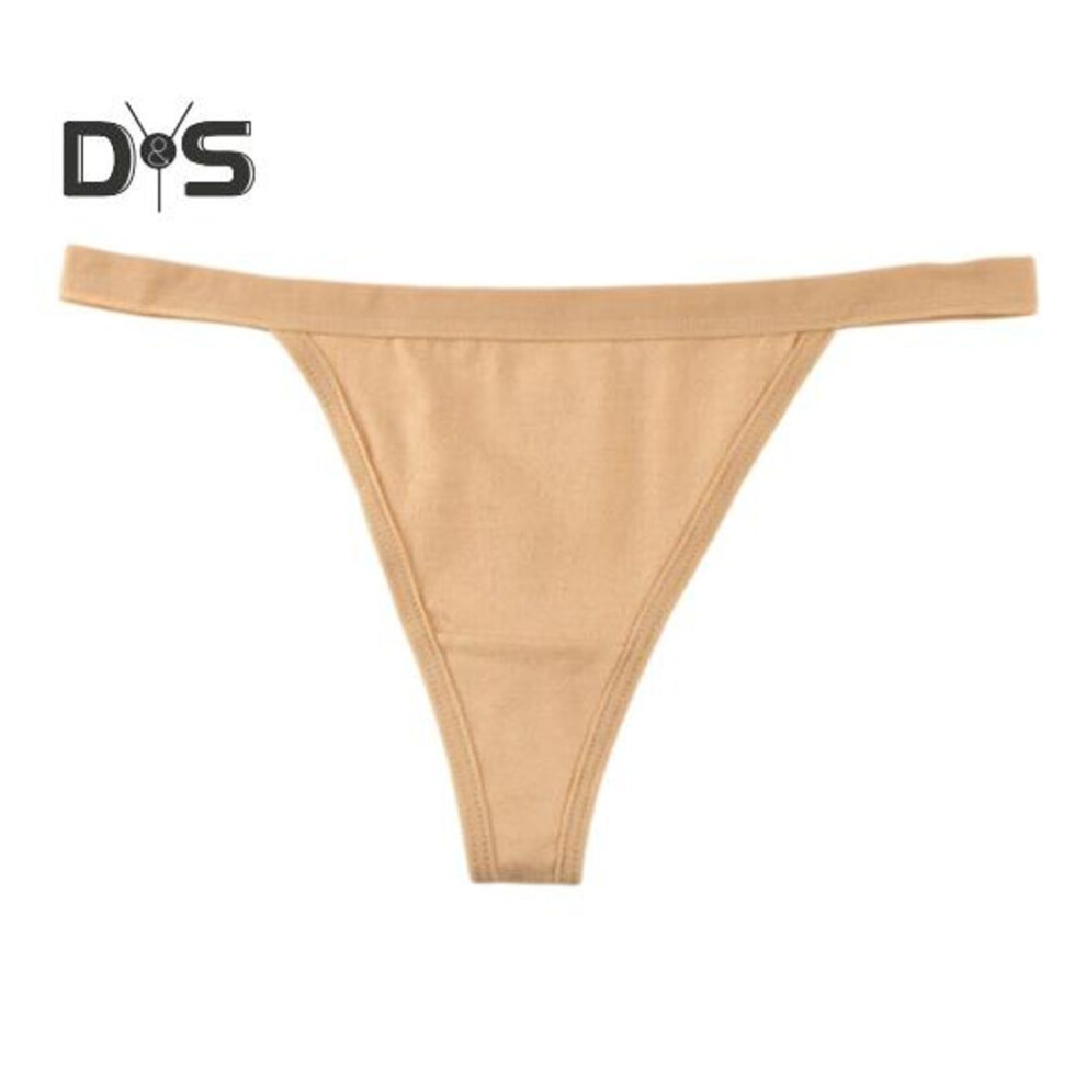 (apricot, L) Women Thong Solid Color Slim Fit Mid Waist Cotton Crotch G-string Elastic Briefs Seductive Panties Female Underwear Intimate Clothes for Honeymoons