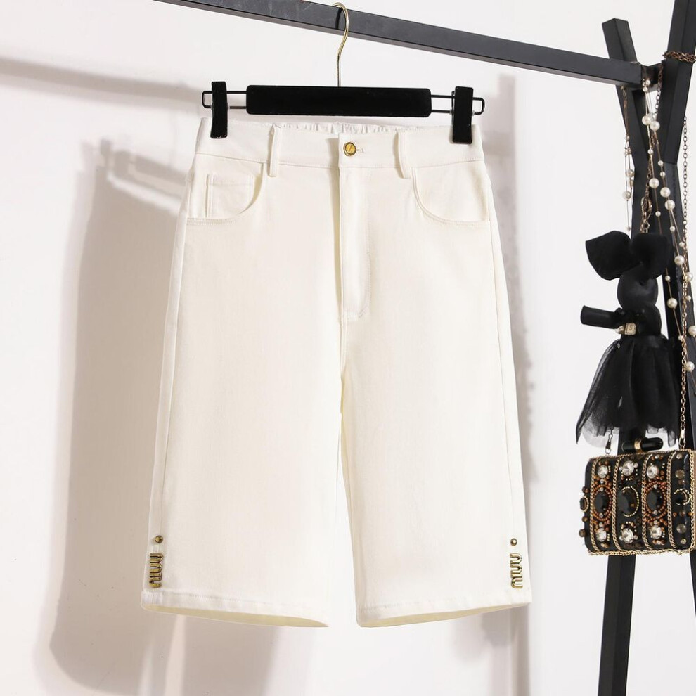 (white, 4XL) Dimanaf Plus Size Women Shorts Pants Summer Loose Jeans Short Basic Harem High Waist Solid Pants Elastic Waist