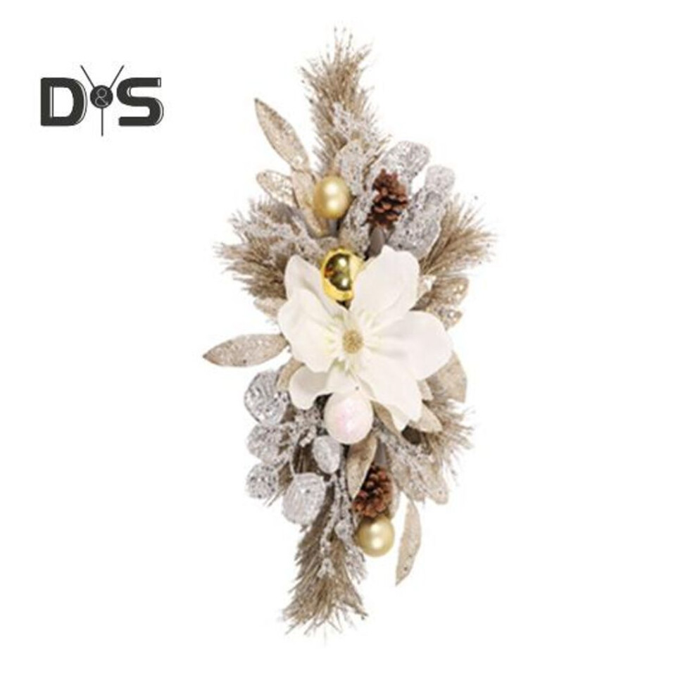 (as the picture, A) Christmas Stair Wreath White Flower Frosted Branches Stair Swag With Led Lights Plastic Xmas Staircase Garland For Home Decor