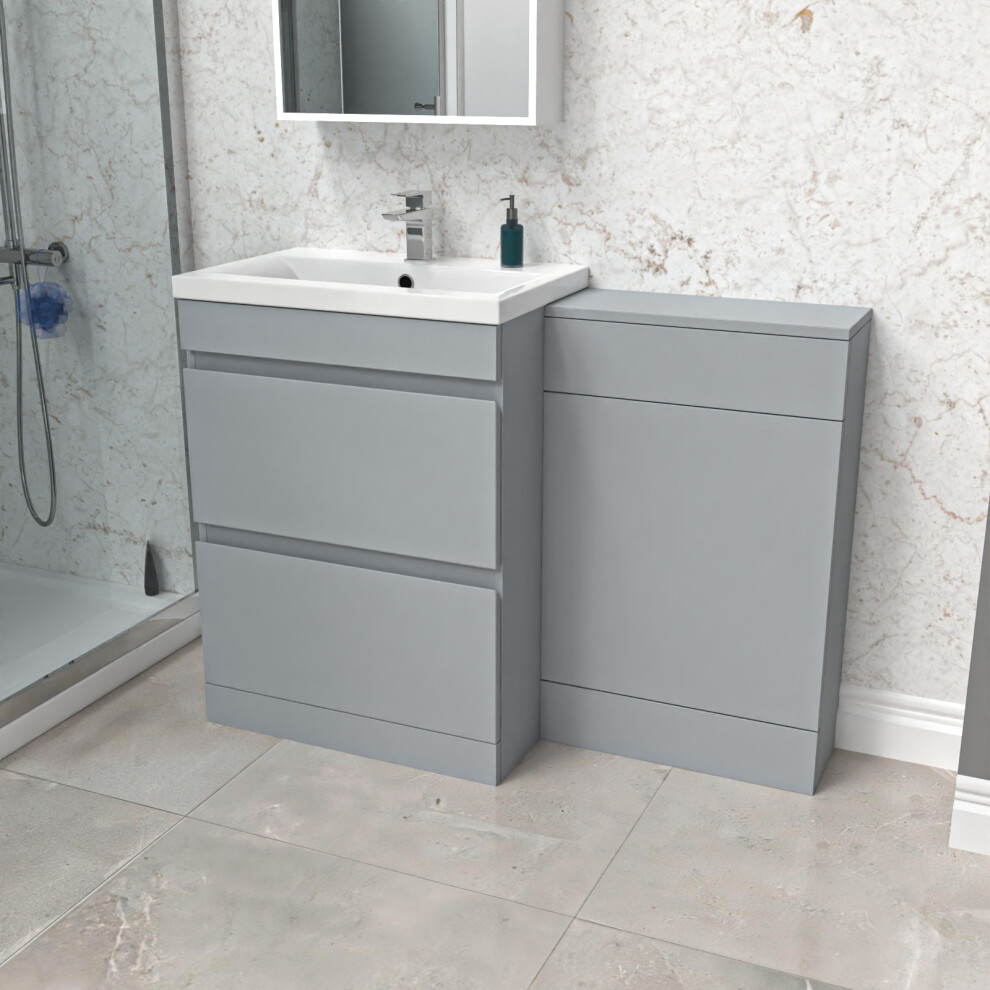 Nes Home Matte Grey Freestanding PVC 600mm 2 Drawers Vanity & WC Unit