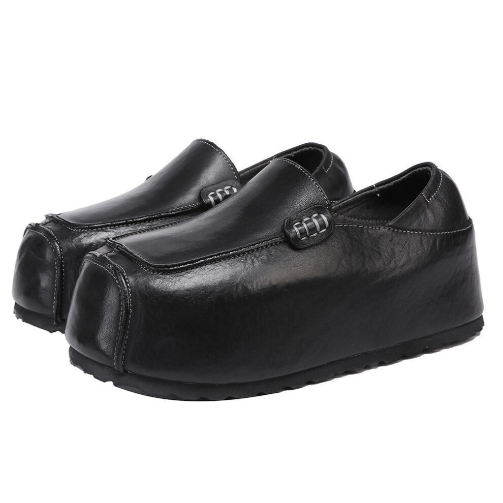 (black, 37) Johnature Genuine Leather Invisible Height Increasing Shoes Retro Handmade Flat Platform Shoes