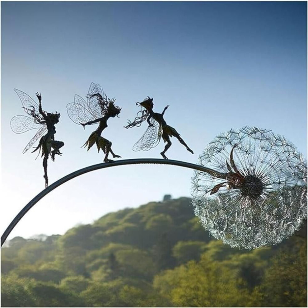 Silhouette Garden Fairy Decoration Stake Dandelions Metal Elf Ornament For Yard Art Decor Lawn Landscape Sculpture Decoration