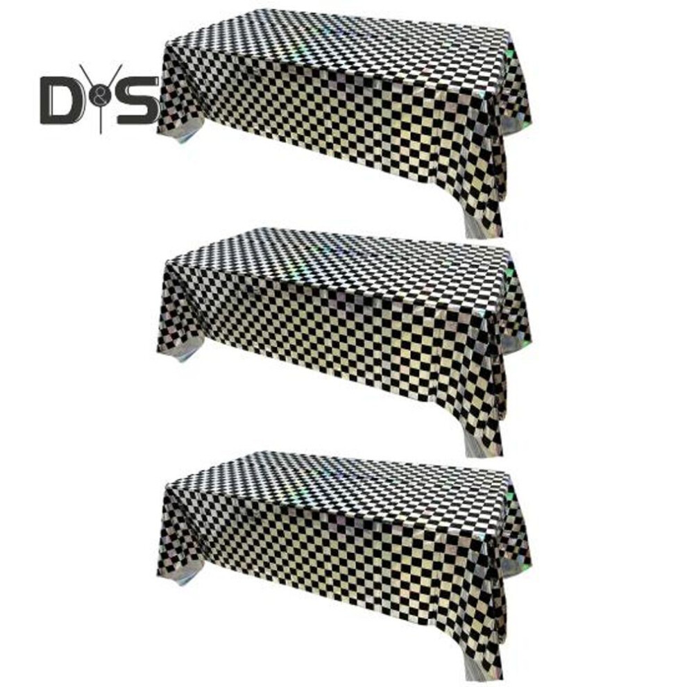 (black, Large) 3 Pack Plastic Tablecloth Shiny Disposable Rectangle Table Covers Iridescent Party Decorations For Picnic Camping
