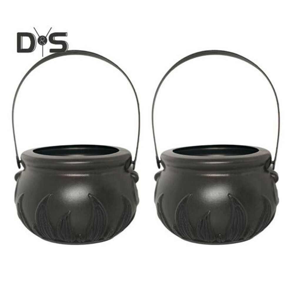 (as the picture, B) 2Pcs Halloween Candy Buckets Witch Cauldron Ghost Pumpkin Skull Bucket Trick or Treat Candy Bowl Party Supplies Home Decoration