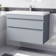 Nes Home Wall Hung Matte Grey 800mm PVC 2 Drawers Vanity Unit & Basin Sink