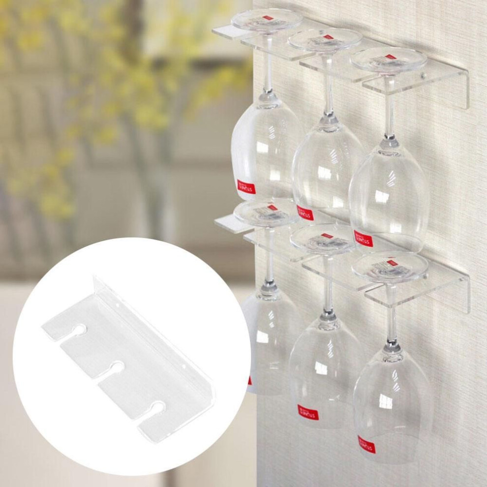 Dys Home Kitchen Wall Mount 3 Slot Acrylic Wine Glass Hanging Rack Cup Holder Shelf