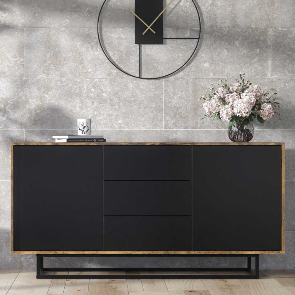 New Creative Furniture Vista Loft Sideboard - Rustic & Black Black,Multicoloured Lft101cr 140Cm