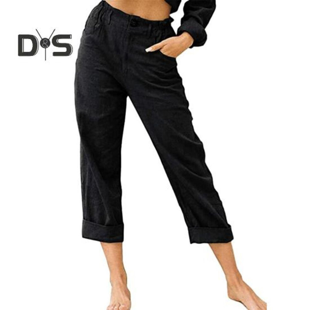 (black, 2XL) Women Long Pants Elastic High Waist Button Zipper Fly Casual Trousers Solid Color Straight Fit Loose Pants With Pockets