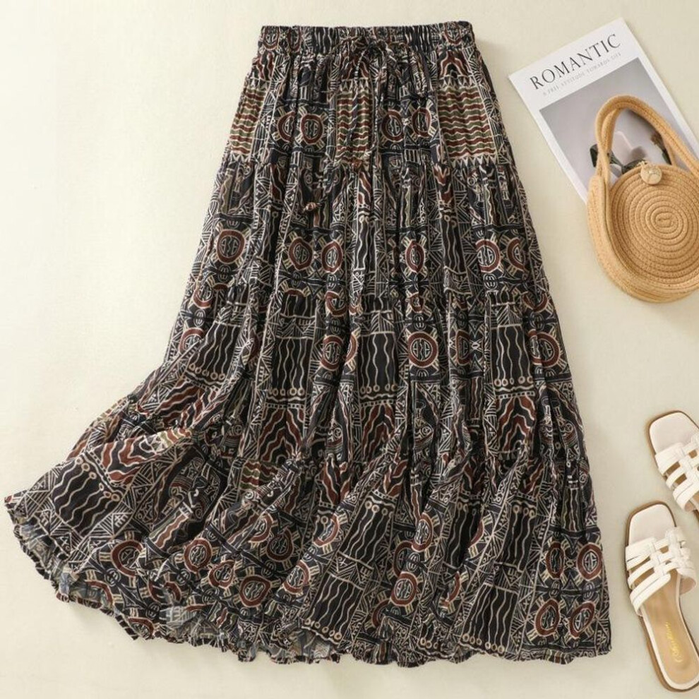 (M, as the picture) Summer Art Retro Double Layered Large Swing Printed Elastic Waist Skirt for Women Skirts