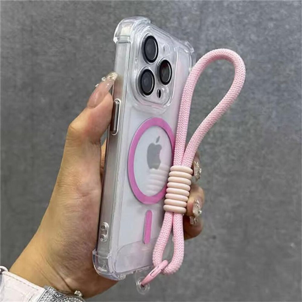 (pink, iPhone 11 Pro Max) For Magsafe Magnetic Transparent Phone Case For Iphone 16 15 13 Pro Max 12 14 Plus Wrist Strap Camera Protector Shockproof Cover