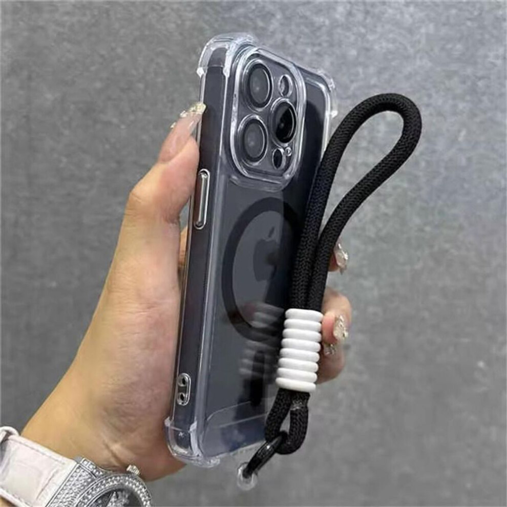 (black, iPhone 12 Pro) For Magsafe Magnetic Transparent Phone Case For Iphone 16 15 13 Pro Max 12 14 Plus Wrist Strap Camera Protector Shockproof Cover