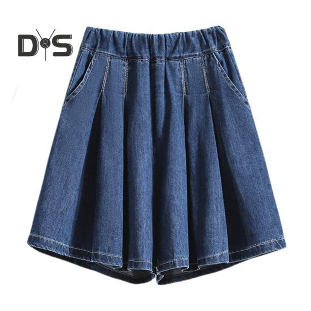(dark blue, 3XL) Women Casual Shorts High Waist Elastic Waistband Solid Color Shorts Solid Color Wide Leg Sport Shorts With Pockets