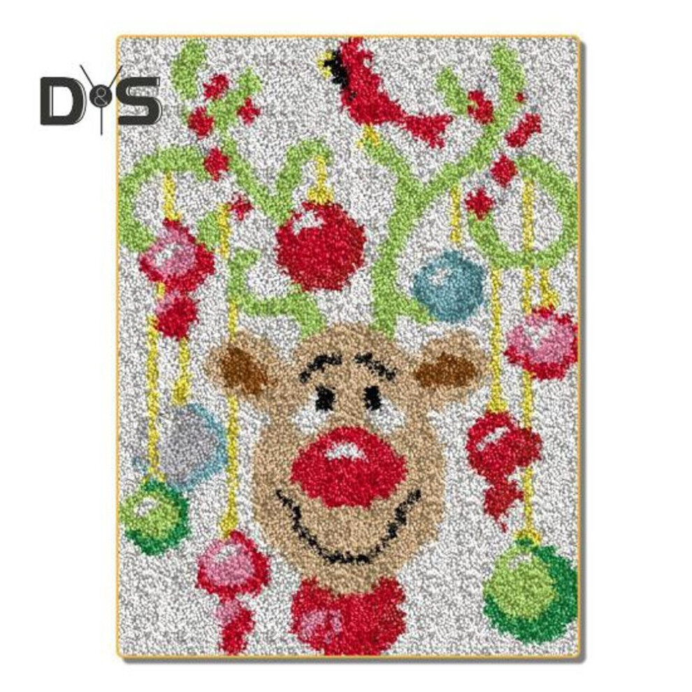 (apricot) Carpet DIY Hook Rug Kit for Fun Relaxation Christmas Style Pre-Printed Base Handmade Rug Crochet Yarns DIY Door Mat Latch Hook Set for Home Decor