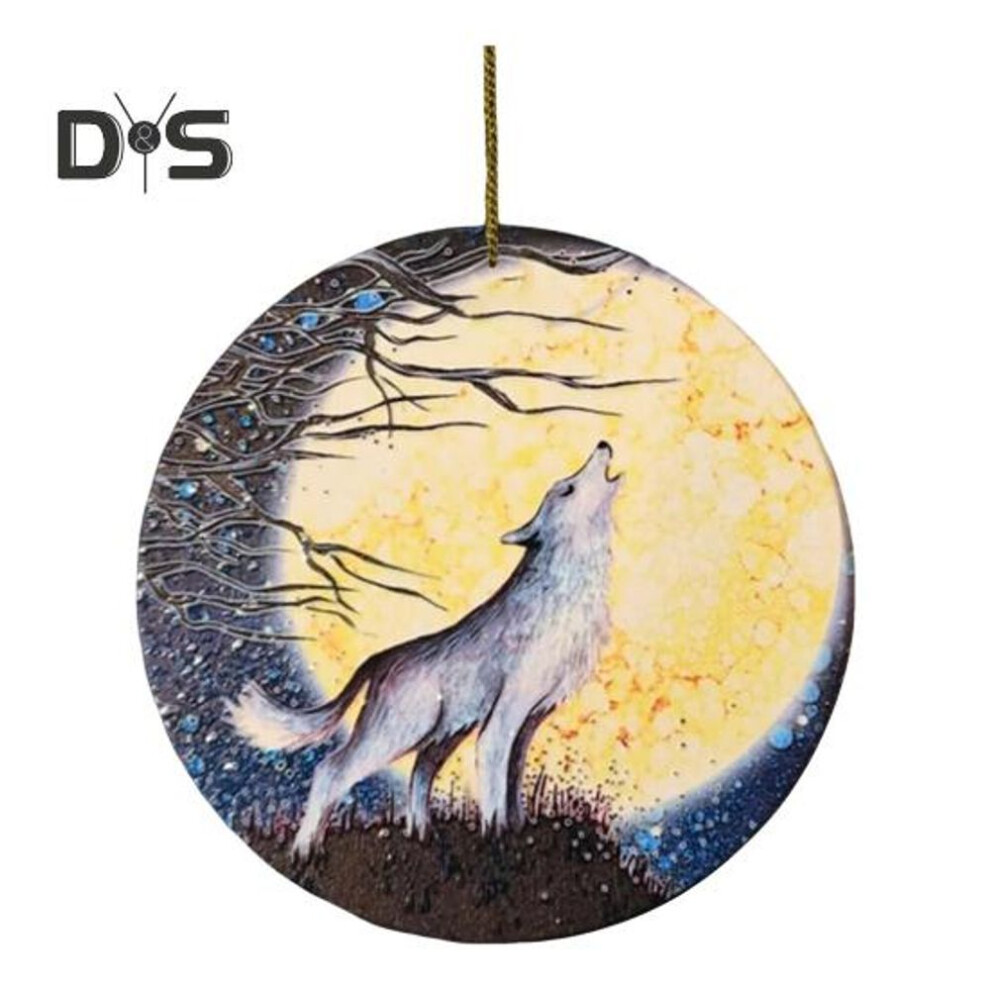 (as the picture, 1pc Wolf) Animal Ornament 2d Flat Acrylic Pendant Animal Under The Moon Hanging Decoration For Christmas Trees Windows Walls
