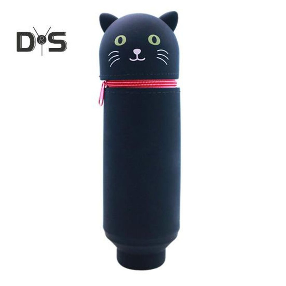 (as the picture, E) Telescoping Silicone Pencil Case Cartoon Animal Standing Pen Holder Pop Up Stationery Cosmetic Storage Bag For School Office