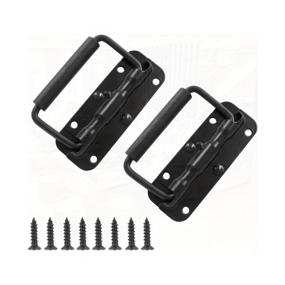 (Black) 2Pcs Spring Loaded Handles Black Heavy Duty Handle Stainl Steel Chest Handle With Rubber Grip Surface Mount Folding Handles For Toolbox Chest 9009412778546