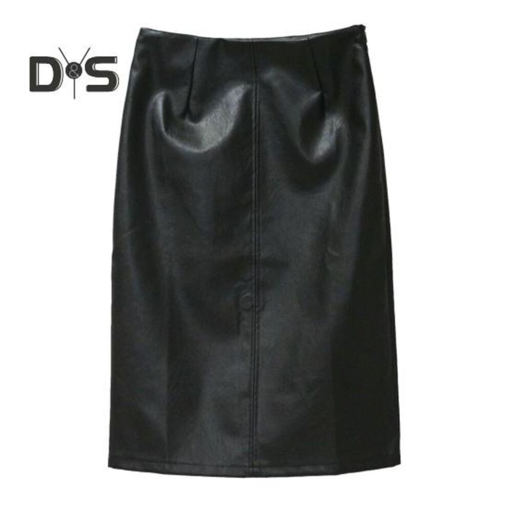 (XL, black) Women Skirt High Waist Back Slit Design Faux Leather Midi Skirt Solid Color Hip-hugging Style Black Skirt Party Wear