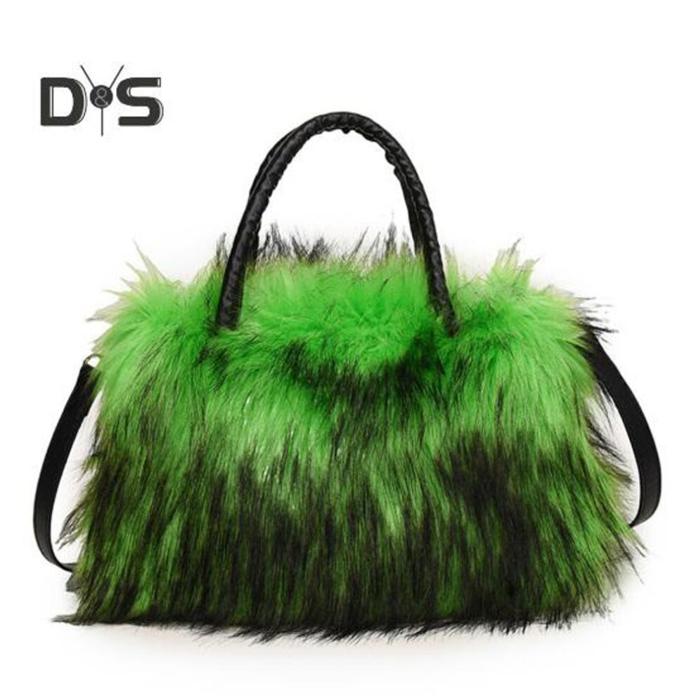 (green) Women Shoulder Bag Fuzzy Faux Fur With Handle And Shoulder Strap Large Capacity Zipper Closure Handbag For Daily Use Travel And Parties
