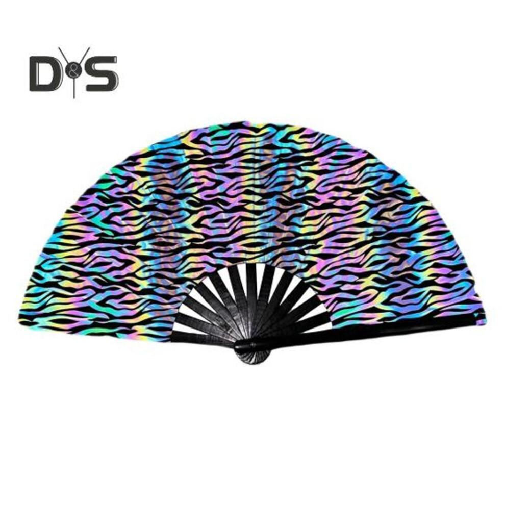 (as the picture, F) Large Holographic Folding Fan Portable Iridescent Clack Handheld Fan Summer Cooling Fan Decoration Dance Performance Props Party Accessories