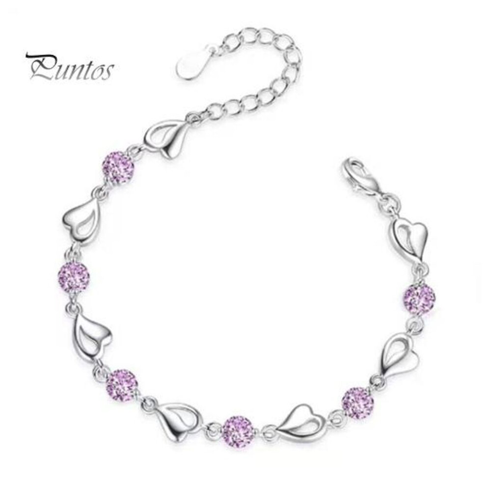 (pink) Women Bracelet Heart Shape Charm Blue Rhinestone Adjustable Length Alloy Ocean Theme Wrist Jewelry Holiday Birthday Gift