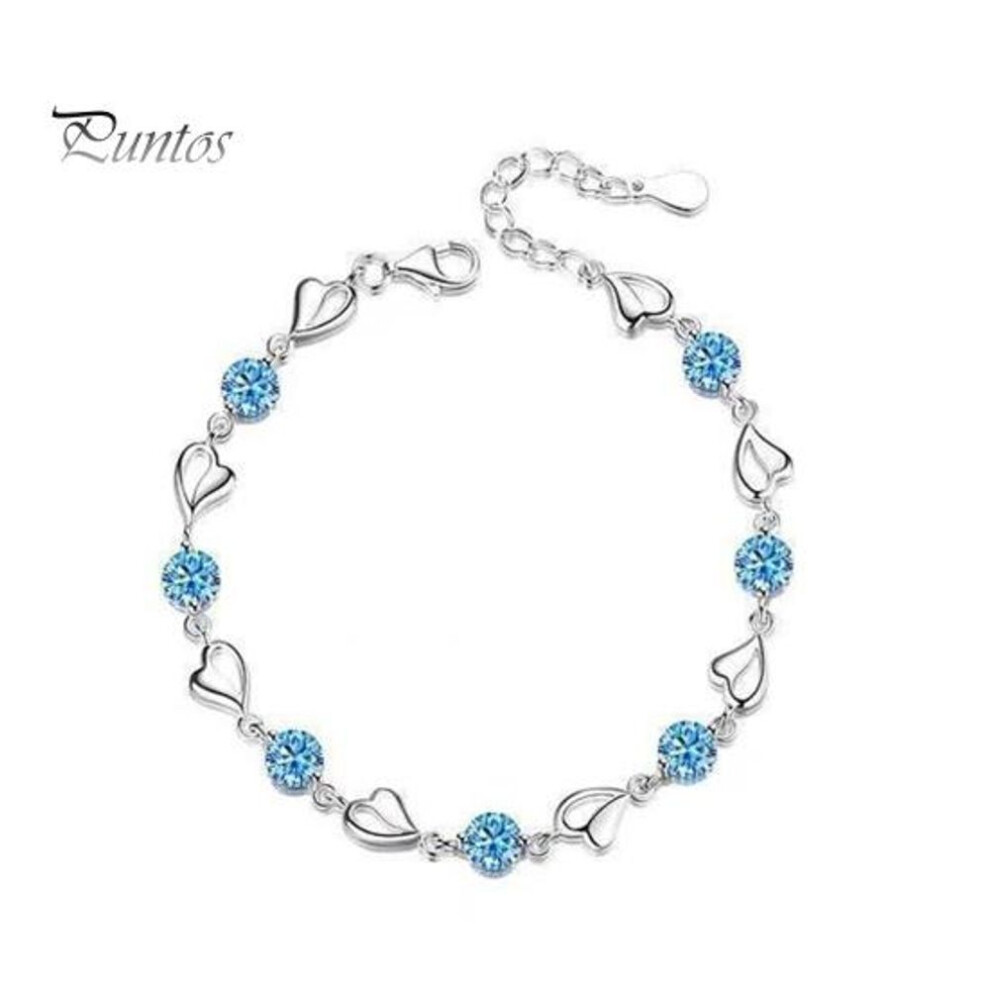(blue) Women Bracelet Heart Shape Charm Blue Rhinestone Adjustable Length Alloy Ocean Theme Wrist Jewelry Holiday Birthday Gift