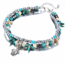 Foot Women Chain Starfish Turtle Sandal Turquoise Bead Ankle Beach Bracelet Boho