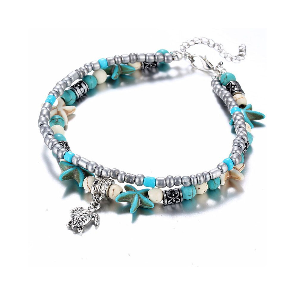 Foot Women Chain Starfish Turtle Sandal Turquoise Bead Ankle Beach Bracelet Boho