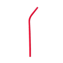 (Red) Silicone Drinking Reusable Bent Straws Solid Color Round Brushes Shape Cleaning