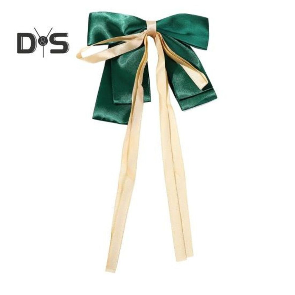 (dark green) Bowknot Ribbon Decor Hair Barrette Back Head Spring Hair Clip Ribbon Bow Clip With Golden Edge Hair Accessories