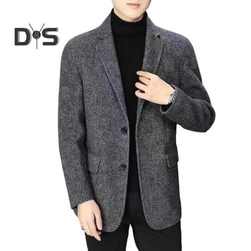 (3XL, grey) Men Suit Coat Lapel Long Sleeve Two Buttons Business Jacket Slim Fit Solid Color Autumn Winter Woolen Outerwear
