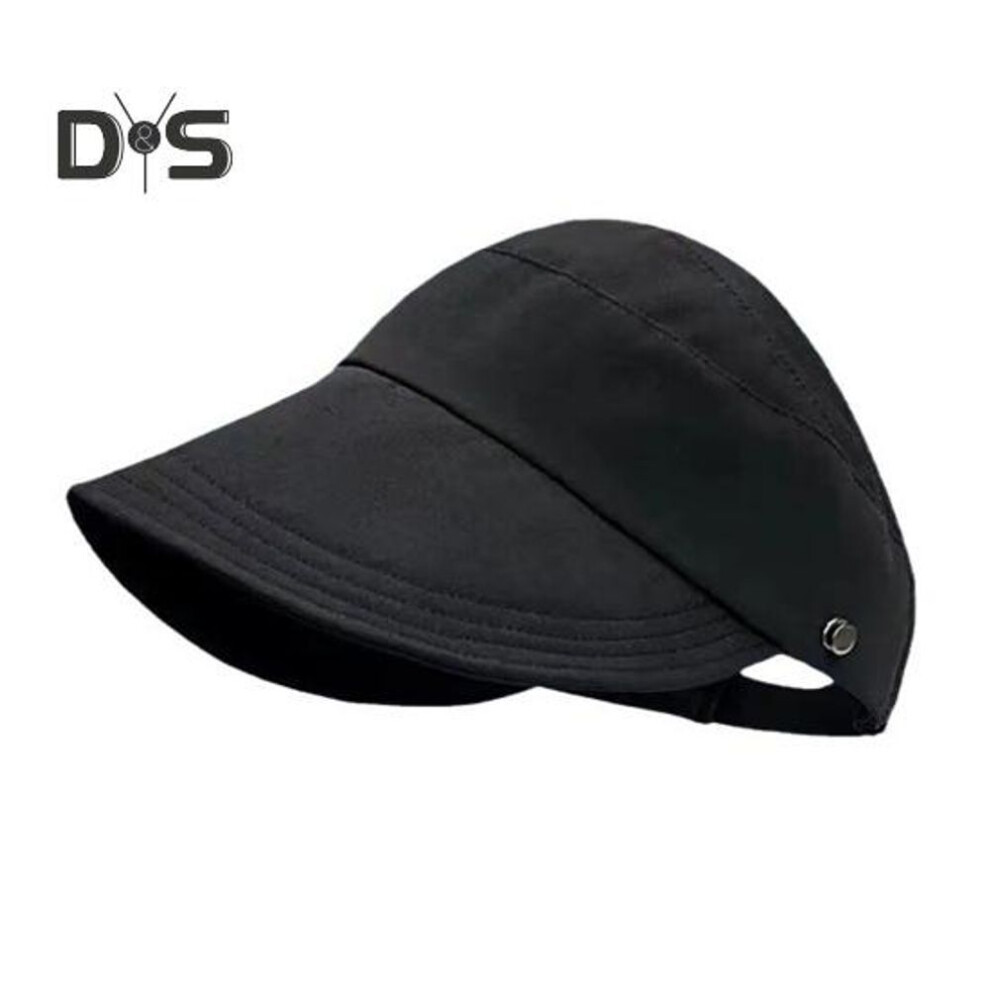 (black) Outdoor Sun Protection Hat With Hook Anti-uv Wide Brim Sunscreen Solid Color Mesh Hollow Top Adjustable Foldable Lightweight Gardening Travel Sun Hat