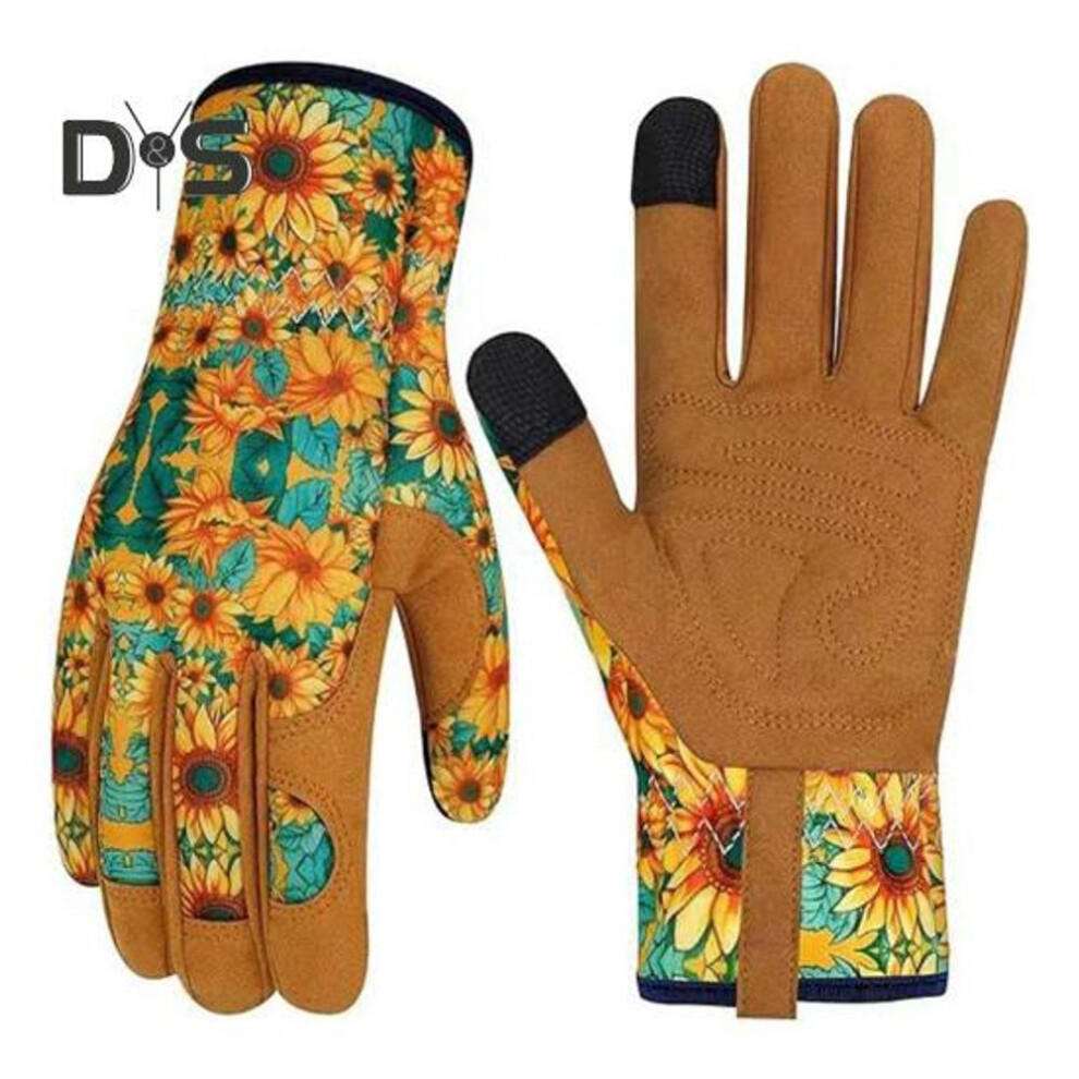 (yellow) 1 Pair Women Gardening Gloves Wear-resistant Thick Five Fingers Anti-slip Sweat-absorbent Scratch Resistant No Stab Weeding Gloves Digging Planting