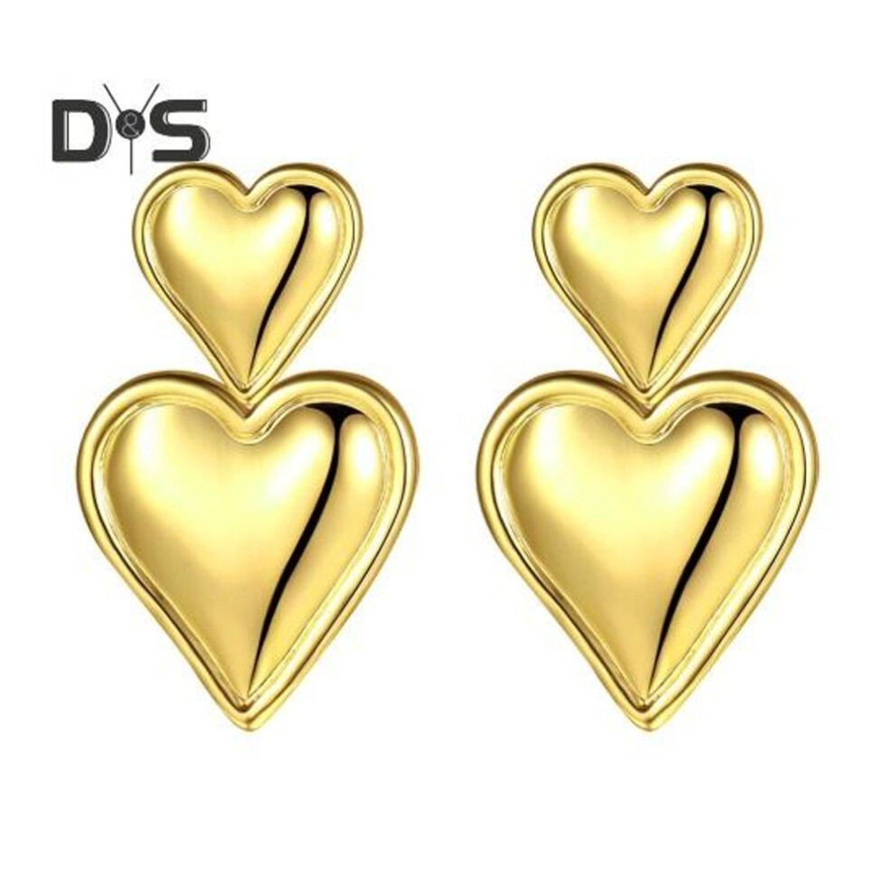 (golden) Love Heart Stud Earrings Gold Double Heart Studs Earrings Irregular Heart Dangle Earrings Fashion Jewelry Gift for Mother Wife