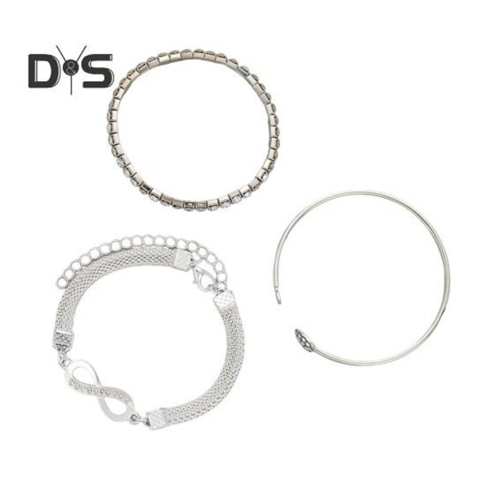 (silver) 3 Pcs/set Rhinestone Cuff Bracelets Heart Open Bracelet Jewelry Retro Lucky Stack Bracelets For Women Adjustable Dainty Bracelet Gifts