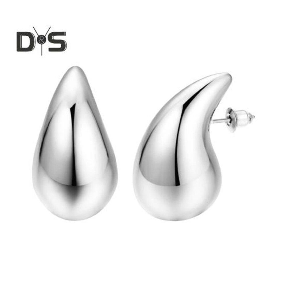 (silver, M) 1 Pair Women Stud Earrings Water Drop Shape Polished Solid Color Anti-allergy Lightweight Smooth Lady Ear Studs Daily Commute Ear Jewelry