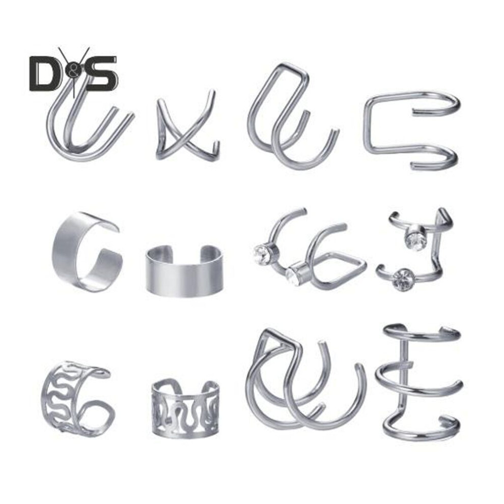(silver) 1 Set Ear Cuffs For Women Non-piercing Cartilage Earring Sparkling Earrings Clip On Earrings Hypoallergenic Hoop Earrings For Women Teens Girls Gifts