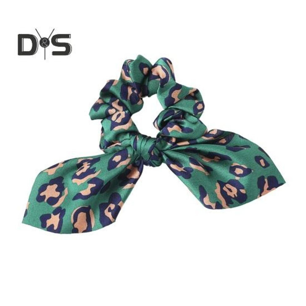 (green) Rabbit Ear Hair Ring Leopard Print Smooth Satin Hair Tie High Elastic Scalp Protection Hair Scrunchie Hair Accessory