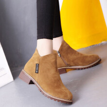 (Khaki, EU40=Foot Length25cm) Ladies Winter Womens Snow Faux Suede Zipper Chunky Low Heel Ankle Shoes Boots