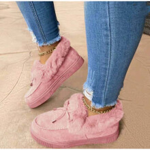 (Pink, 42=Foot Length26cm) Soled Thick Winter Warm Thickened Round Head Plush Snow Slippers Shoes Women