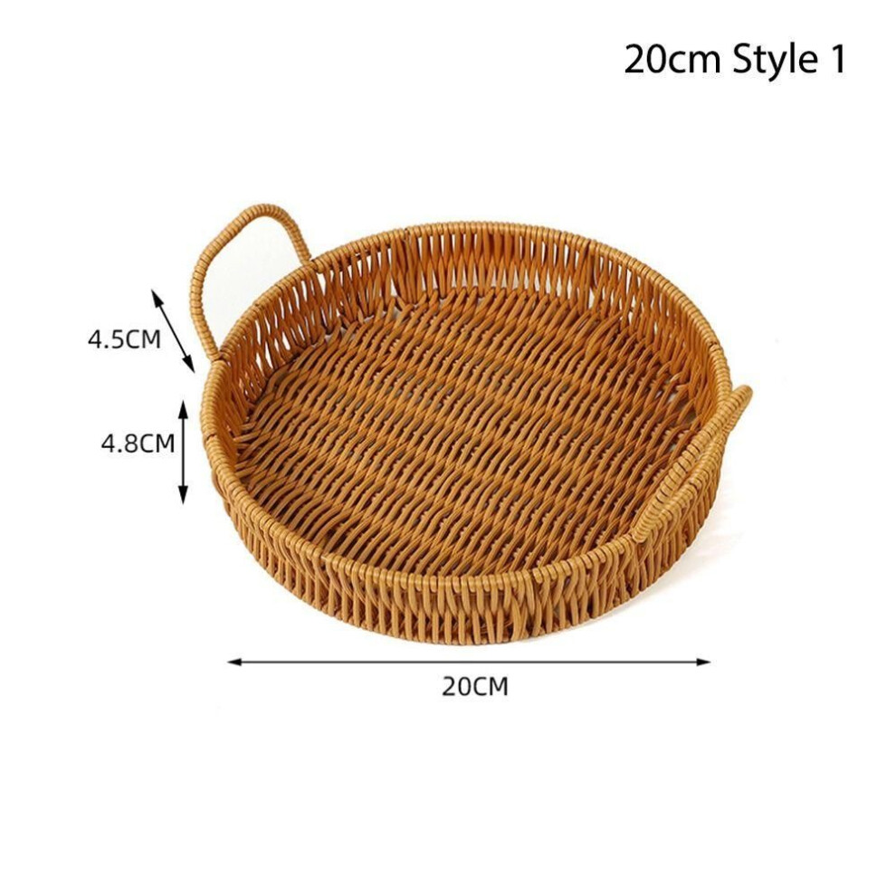 (20cm Style 1) 1Pcs Fruit Vegetable Cake Wicker Storage Tray Round Shape Plastic Rattan Threads Basket