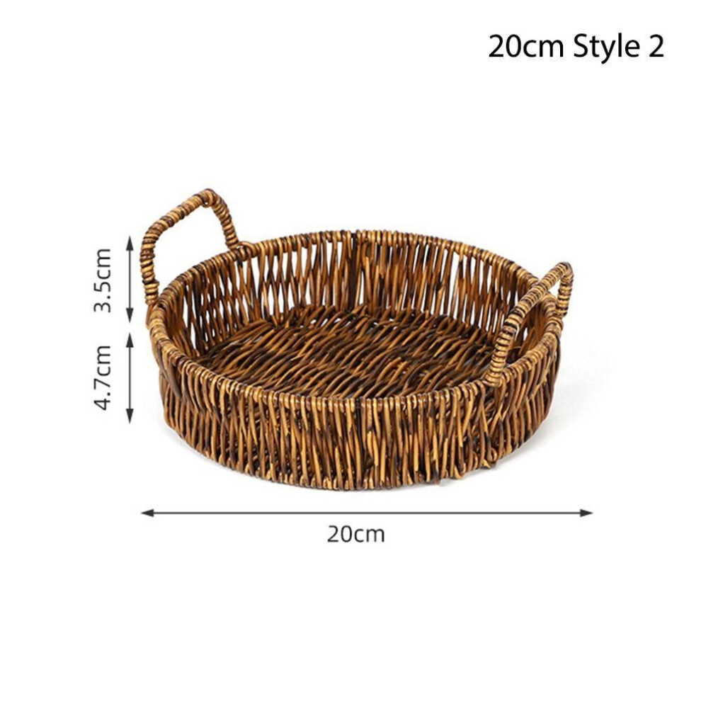 (20cm Style 2) 1pcs Fruit Vegetable Cake Wicker Storage Tray Round Shape Plastic Rattan Threads Basket