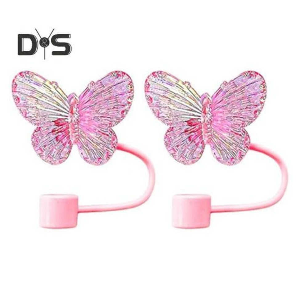 (pink) 2pcs Butterfly Straw Covers 10mm Straw Topper For 30/40 Oz Tumbler Reusable Drinking Straw Caps Eco-friendly Cup Accessories