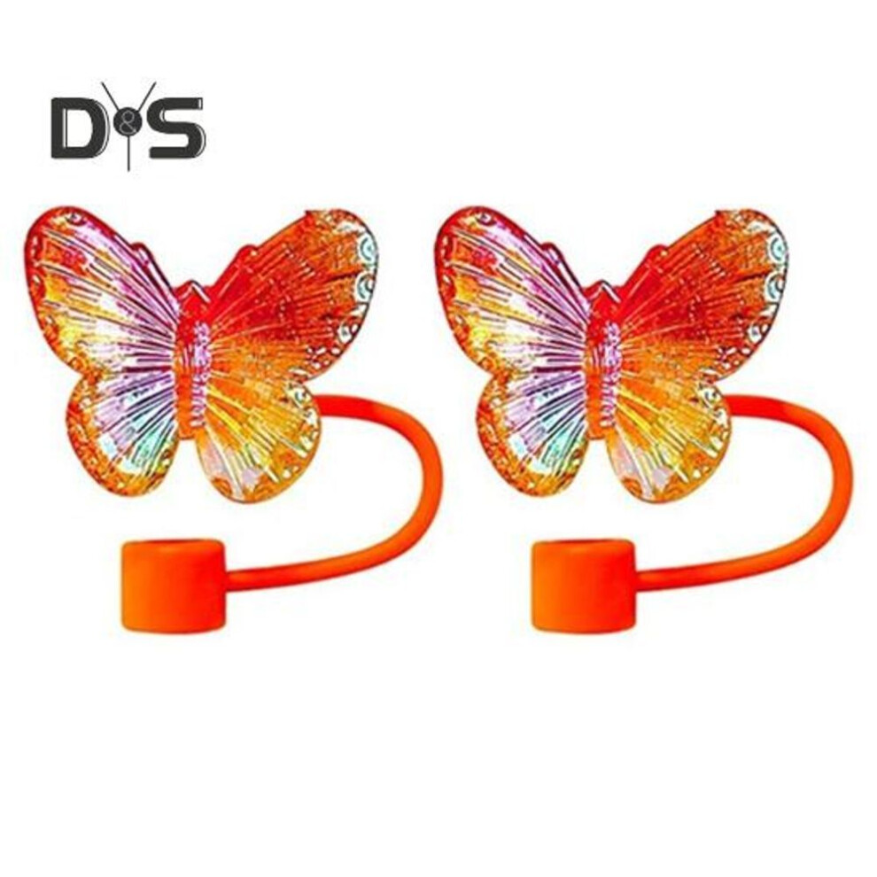 (orange) 2Pcs Butterfly Straw Covers 10mm Straw Topper for 30/40 Oz Tumbler Reusable Drinking Straw Caps Eco-Friendly Cup Accessories